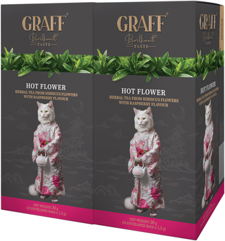 Упаковка чаю каркаде Graff Hot flower Малина 20 пакетиків х 1.5 г х 2 шт (4820279610641)