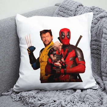 Плюшева подушка Deadpool Дедпул та Єдиноріг Росомаха квадрат 35х35 см біла