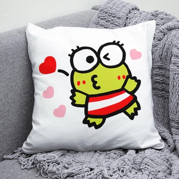 Плюшева подушка Keroppi з сердцем Hello Kitty квадрат 35х35 см біла