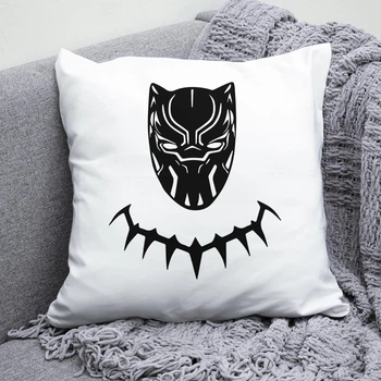 Плюшева подушка Чорна пантера Black Panther квадрат 35х35 см біла