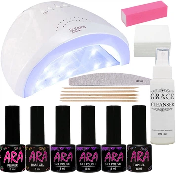 Набор для покрытия ногтей гель-лаком Ara Старт + лампа SUN one UV/LED 48W White