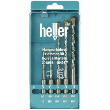 Набор буров по бетону HELLER 5/6/6/8/10 мм BIONIC PRO SDS-plus двойное центрирующее острие 2 режущие кромки высокая скорость бурения (12620)