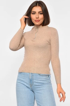 Гольф женский однотонный с замком бежевого цвета Fashion размер 42-44 (188264)