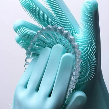 Перчатки хозяйственные силиконовые Magic Silicone Gloves для уборки чистки мытья посуды для дома. Цвет: бирюзовый