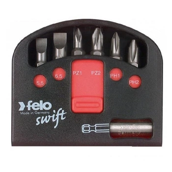 Набор бит Felo Swift 25 мм 5,5х1/6,5х1,2/PZ1/PZ2/PH1/PH2+магнитный держатель 7шт ІP 02060111 (14171)