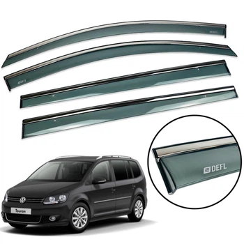 Дефлекторы окон (ветровики) DEFL для Volkswagen Touran 2003-2015 (довгі задні) с хром полоской накладные 4 шт.
