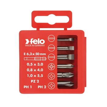 Набор бит Felo 50 мм 0.5х3,0/0,8х4,0/1,0х5,5/PZ2/PH1/PH2 ассортимент электрика 6 шт 03092516 (14386)