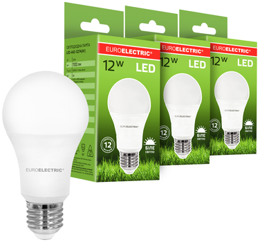 Світлодіодна лампа Euroelectric LED А60 12W 1100 Lm E27 4000K 3шт