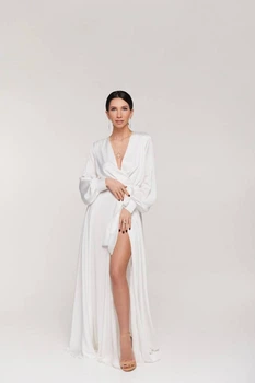Длинное шелковое белое вечернее платье FashionYouWant XXL белый 43425478
