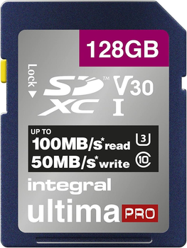 Карта памяти Integral 128GB SDXC V30 UHS-I U3 Class 10 - Карта памяти для 4K Ultra-HD видео (Б/У)