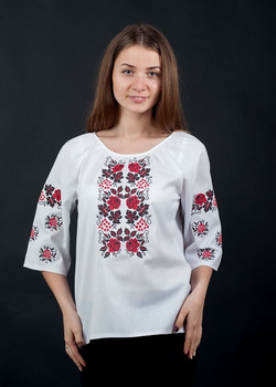 Вышиванка Vyshyvanka "Розы и калина" 62 Белая 0078р.3/4