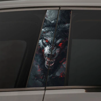 Виниловая наклейка на стойку двери авто - Angry wolf (20х50см) 2шт