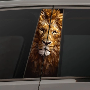 Виниловая наклейка на стойку двери авто - Лев Low Poly (20х50см) 2шт