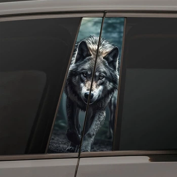 Виниловая наклейка на стойку двери авто - Wolf in the forest (20х50см) 2шт