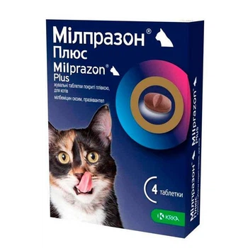 Жевательные таблетки от глистов Милпразон Плюс для кошек 2-8 кг 4 табл