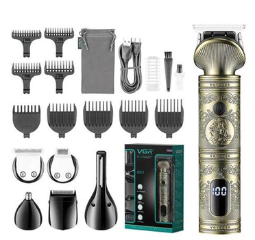 Тример машинка универсальная удобная для стрижки волос 6в1 VGR Professional Grooming kit V-106 Золотой