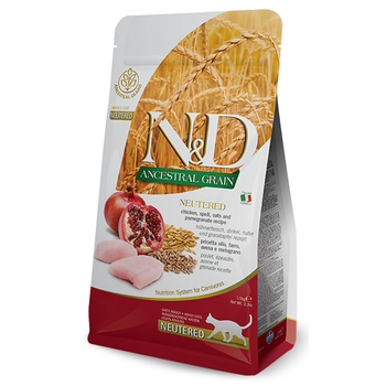 Фармина сухой корм для стерилизованных кошек N&D LOW GRAIN NEUTERED CHICKEN ADULT с курицей и гранатом 1,5 кг