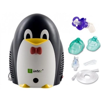 Ингалятор небулайзер Intec Пингвин с 2 масками и соской для младенцев + воздушная трубка, мундштук и фильтры 5 шт 60 Вт Черный/Белый