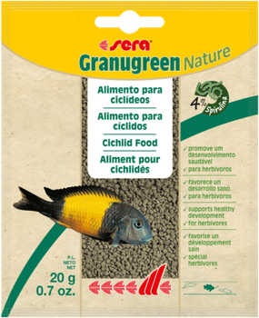 Sera Granugreen Nature сухий корм для рослиноїдних цихлід, гранули, 20 г