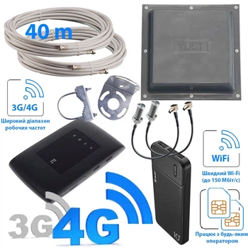 Комплект 3G/4G интернет ZTE MF920U black антенна mimo + кабель 40м + переходники + павербанк 10000 mAh (TF-KIT-4G4395)