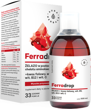 Харчова добавка Aura Herbals Ferradrop 500 мл від дефіциту заліза (5902479610580)