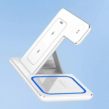 Беспроводная зарядная док-станция Magsafe 4 в 1, 30 Вт с подсветкой для iPhone Apple Watch AirPods, iWatch, белая