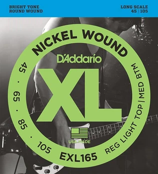 Струны для 4-х струнной бас-гитары D'Addario Nickel Wound EXL165 Regular Light 4-String Bass 45/105