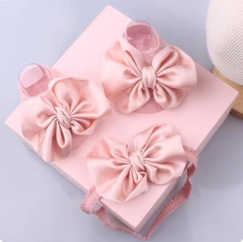 Набор для девочки: нарядные пинетки / носочки + повязка на голову "Sweet Baby " праздничный набор для новорожденных (0-12 мес), розовый "G" (89735137)