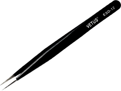 Пинцет профессиональный для ресниц прямой черный ESD-12 Vetus