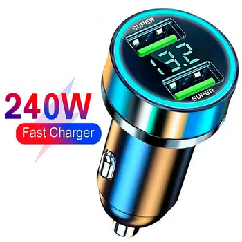 Швидкий зарядний пристрій від прикурювача 240W 2 USB з цифровим дисплеєм для ноутбуків, планшетів, смартфонів Apple iPhone, iPad, MacBook, Huawei, Honor, Xiaomi, Samsung, OPPO, Redmi, Realme 546