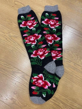 Вязаные женские гольфы теплые шерстяные роза 36-40 черные