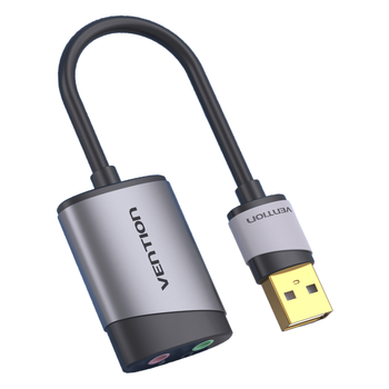 Звуковая карта Vention USB - 2x 3.5мм minijack с поддержкой микрофона 16 бит/48 кГц TRS Наружный Адаптер Стерео AUX 3-пеновый Серый