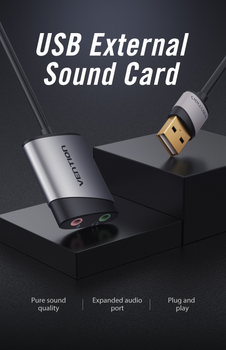 Звуковая карта Vention USB - 2x 3.5мм minijack с поддержкой микрофона 16 бит/48 кГц TRS Наружный Адаптер Стерео AUX 3-пеновый Серый