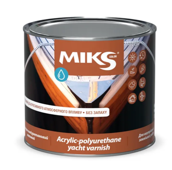 Яхтний акрил-поліуретановий лак Miks Color глянсовий (Прозорий) 0,75 л