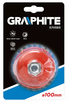 Дротяна щітка фронтальна Graphite 100 мм x M14 INOX 57H583 (5902062575838)