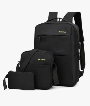 Комплект 3 в 1 (Рюкзак с USB Сумка Клатч) для ежедневного использования Backpack Black Черный