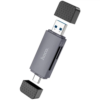 Картридер HOCO HB45 Spirit 2в1 USB/Type-C 2.0 - SD+TF2.0 для телефонів, камер, відеореєстраторів Сірий