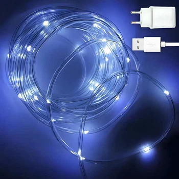 Гирлянда "Роса" в силиконовой трубке, 10м, 100 LED, от USB и сети 220V, 8 режимов, IP65, Холодный белый