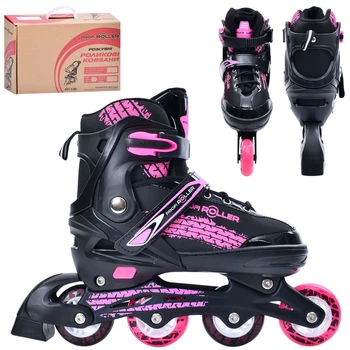Детские раздвижные ролики Profi Roller 4150, PU колеса, размер 37-41.5, Черно-розовые
