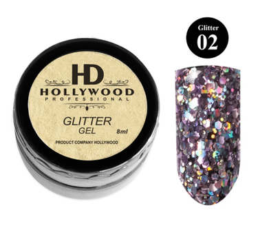 Глиттер для ногтей HD Hollywood Glitter Gel 02 Розовый 8 мл