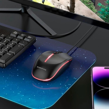 Черная проводная мышка BOROFONE BG10 с RGB подсветкой.