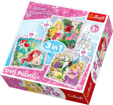 Puzzle Trefl Roszpunka, Aurora i Ariel, 3 układanki 20-36-50 elementów (5900511348422)