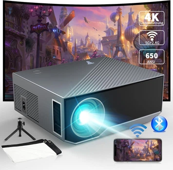 Проектор Wielio GC05A с 5G WiFi, Bluetooth, Full HD Native 1080P, для домашнего кинотеатра 4K, 18000 люмен, совместим с iOS, Android, HDMI, USB, PS5, TV Stick, X-Box, Черный Б/В