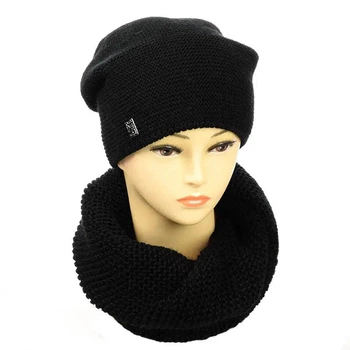 Женский вязаный комплект шапка + снуд Зима (One-Size) Черный