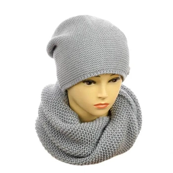Жіночий в'язаний комплект шапка + снуд Зима (One-Size) Світло-сірий