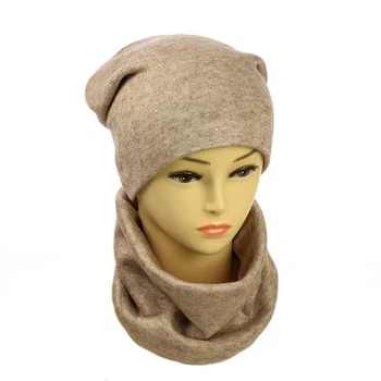 Жіночий комплект з ангори шапка + снуд Стрази (One-Size) Капучино