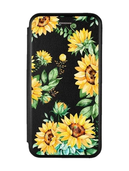 Чохол-книжка чорний з малюнком на Samsung Galaxy A07 (A075) Соняхи (принт 288)