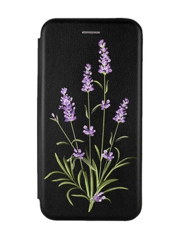 Чохол-книжка чорний з малюнком на Samsung Galaxy A07 (A075) Гілочки лаванди (принт 266)
