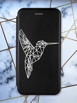 Чохол-книжка чорний з малюнком на Samsung Galaxy A07 (A075) Колібрі (принт 123)