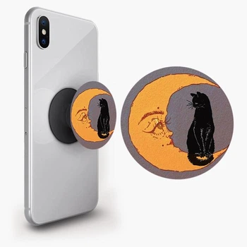 Держатель для телефона PopSockets луна и черная кошка Черный